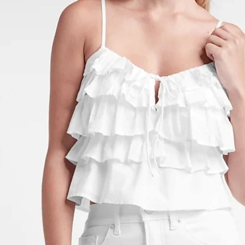 Express White Tiered Ruffle Tank Top S